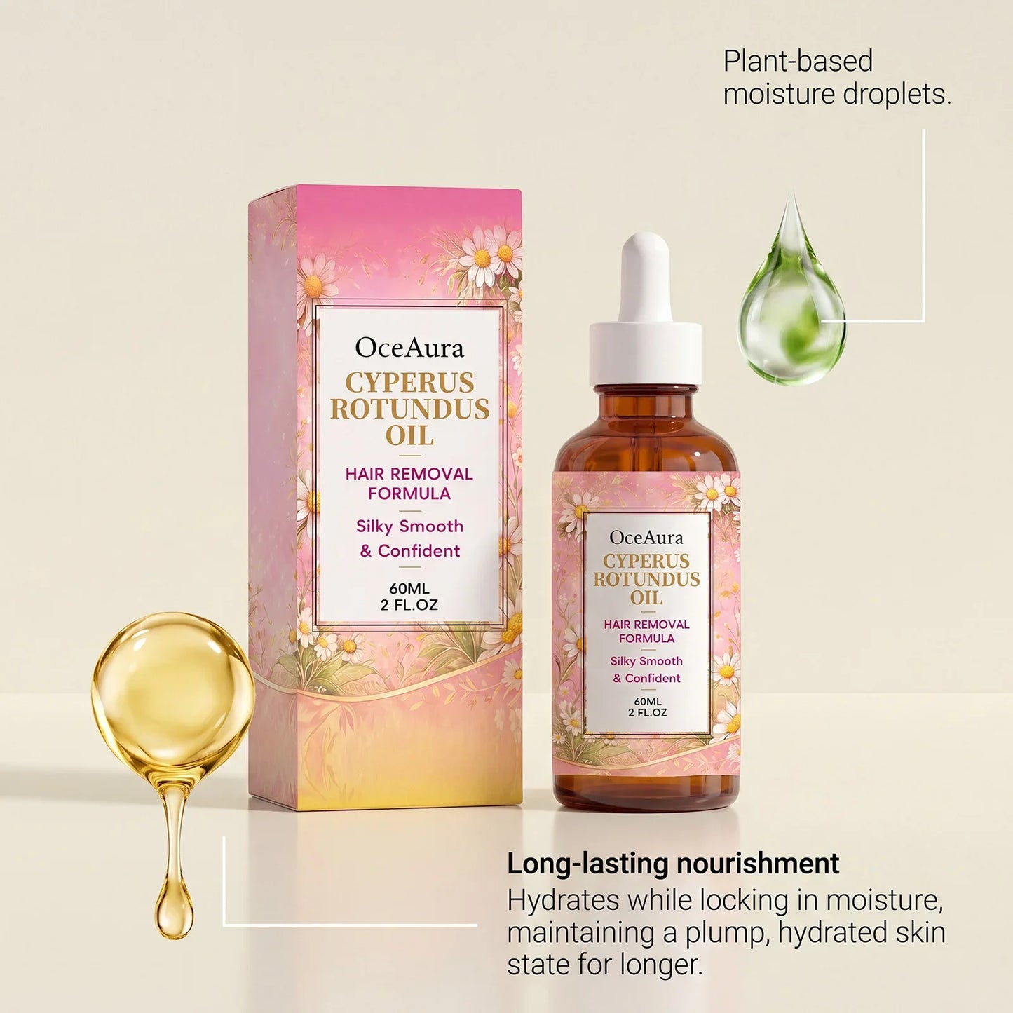 OceAura Cyperus Rotundus Hair Inhibitor Oil 60ml | Smooth Skin
