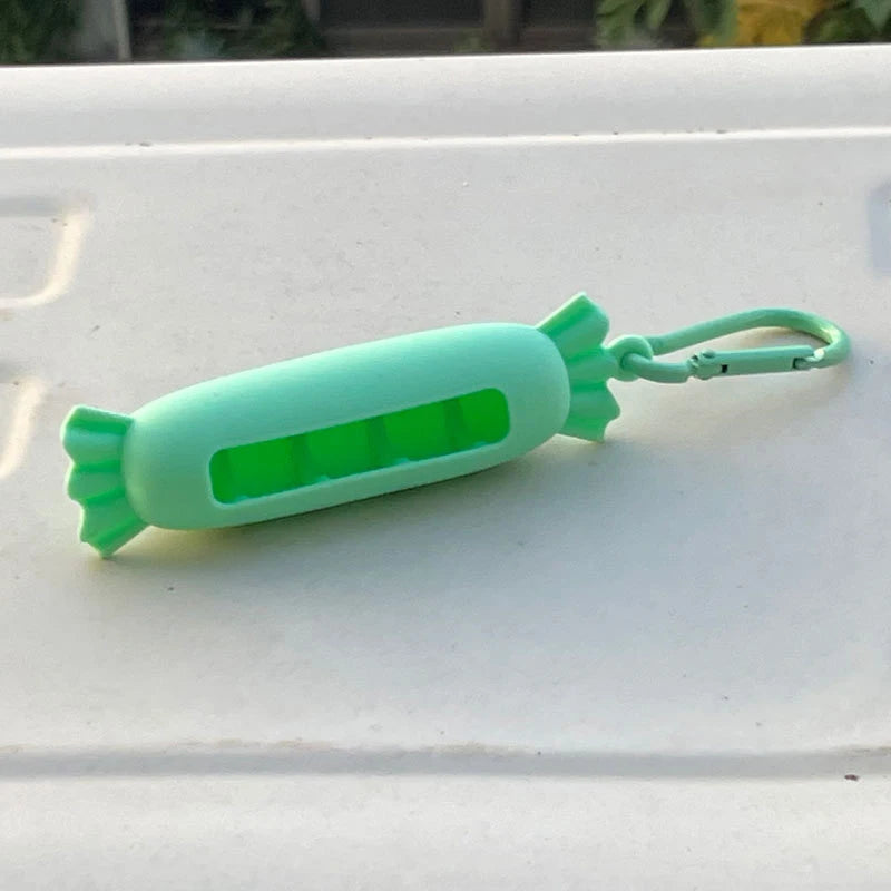 Bow Candy Peanut Shape Silicone Lipstick Cover Keychains Portable Solid Color Lipstick Storage Bag Light Weight Lip Balm Holder Peaceful Pleasures Health and Wellness C Green