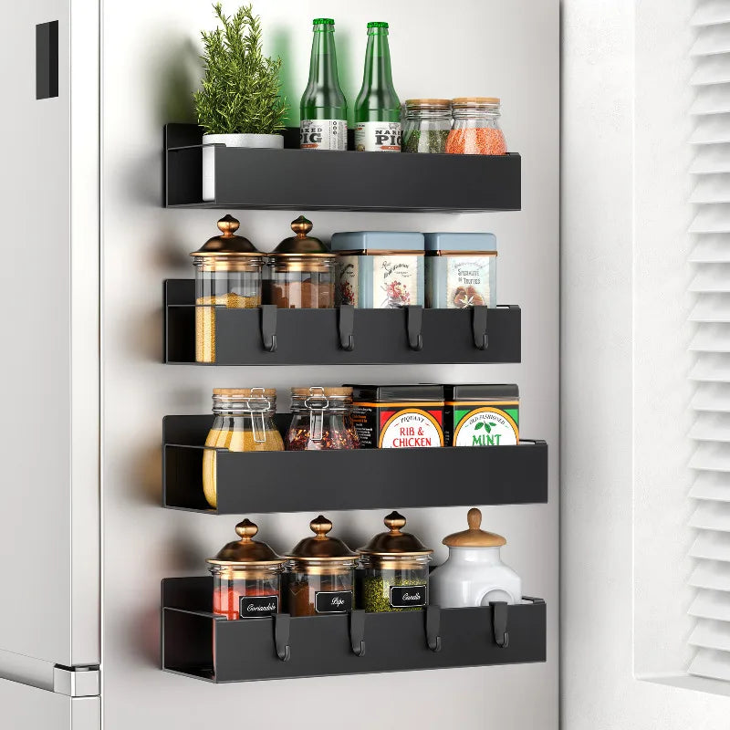 Magnetic Spice Rack for Refrigerator – Steel Shelf & Hook Rack