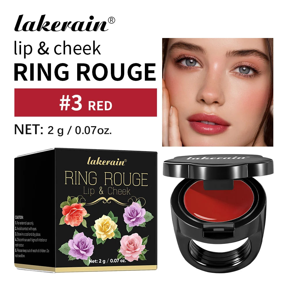Lakerain Ring Rouge Lipstick Long Lasting Moisturizing Shining Lips Cheeks Dual-use Anti wrinkle Nourishment Ring Style Lipstick Peaceful Pleasures Health and Wellness Red