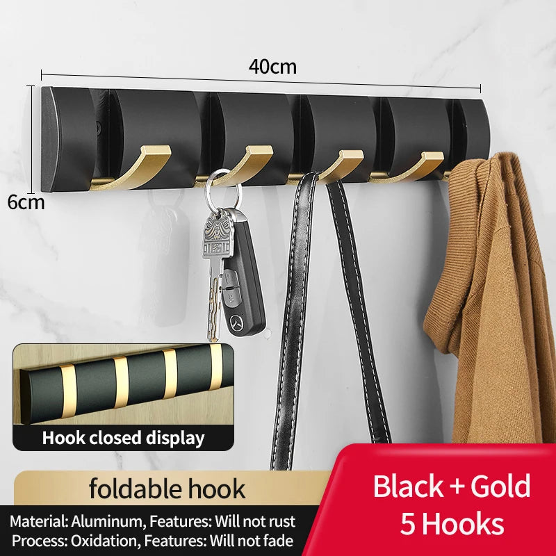 YUNJIEYA 6-Hook Folding Wall Hook Rack – Bathroom & Kitchen