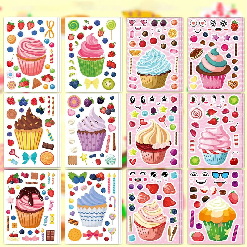 Creative Cupcake Make Face Stickers Sheets Kids Children Toddlers