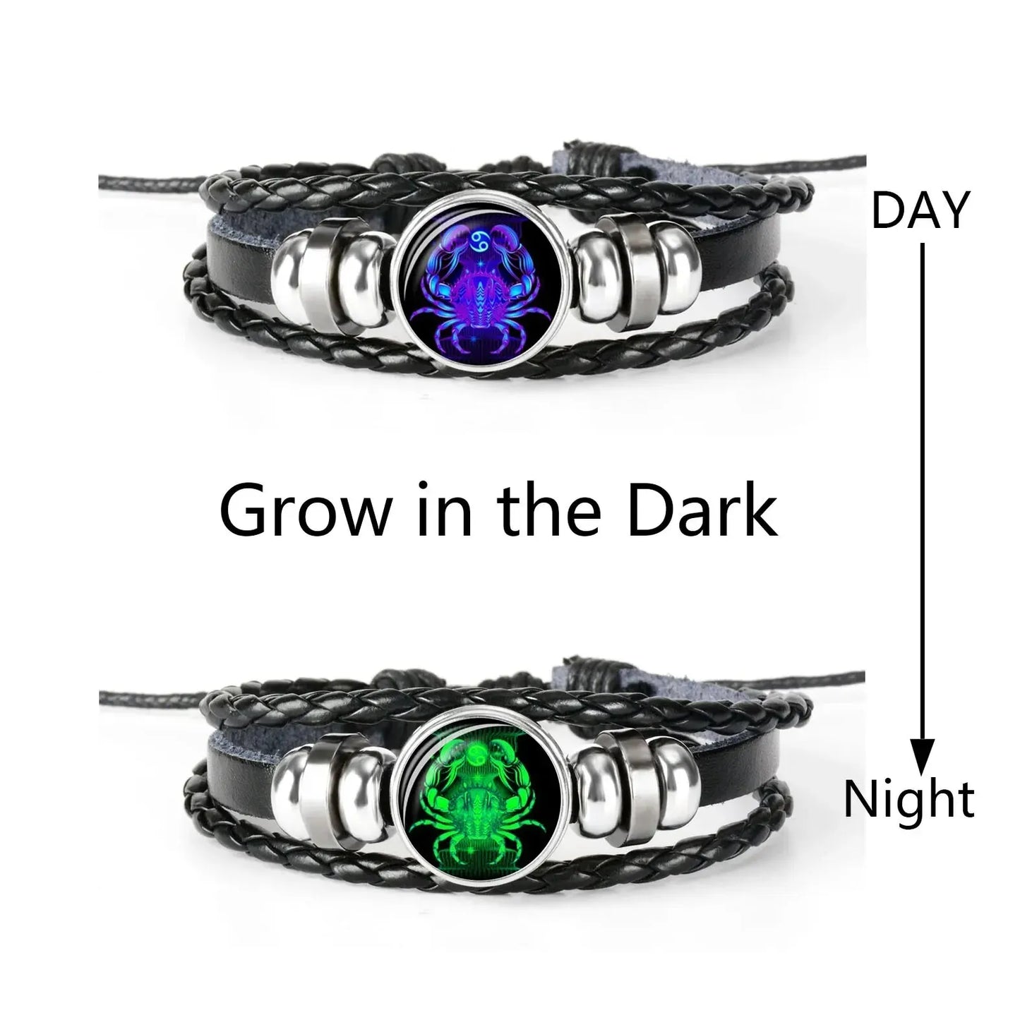 Zodiac Constellation Leather Bracelet – Glass Dome Charm Unisex