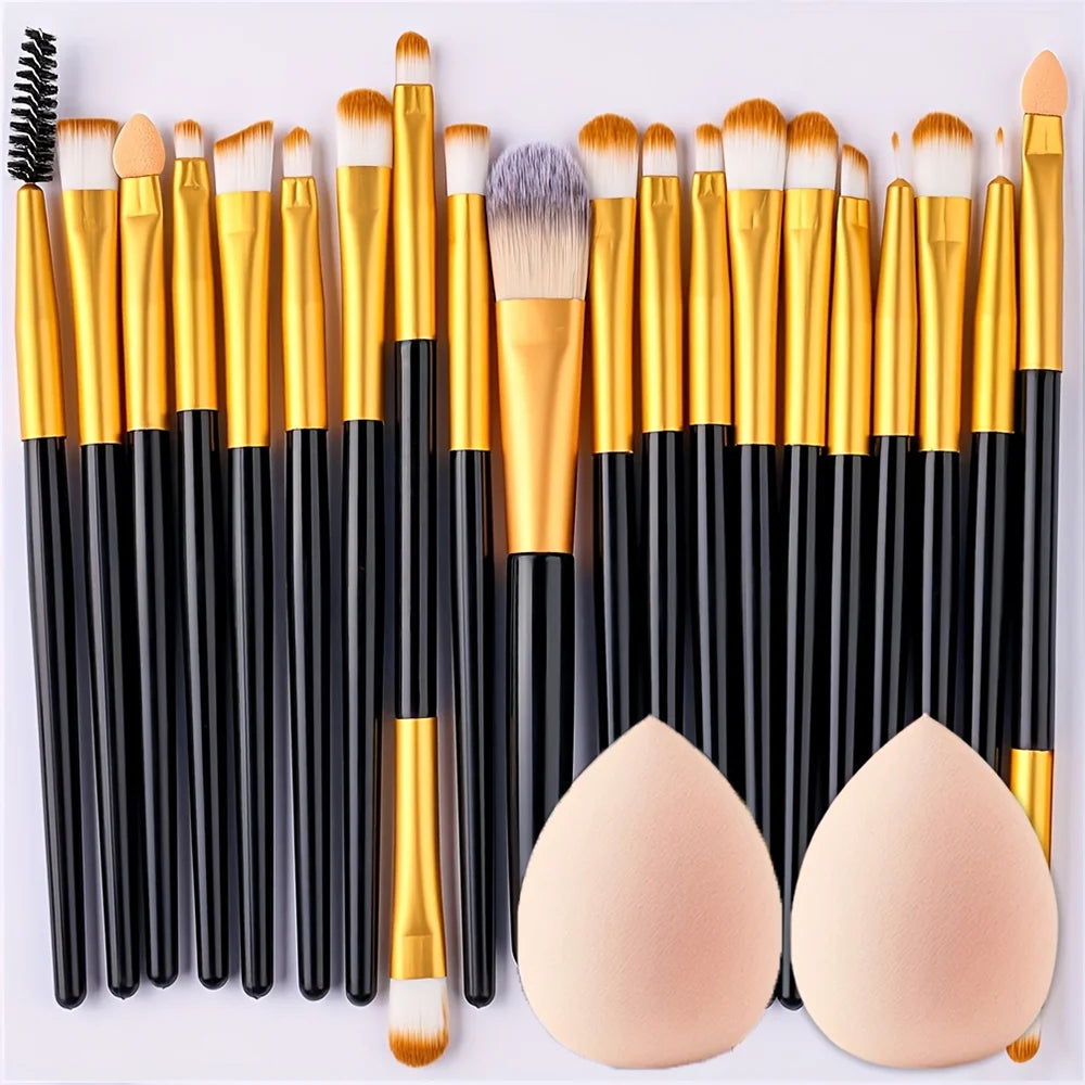 RUNTOIN 20-Piece Makeup Brush Set with 2 Blender Sponges