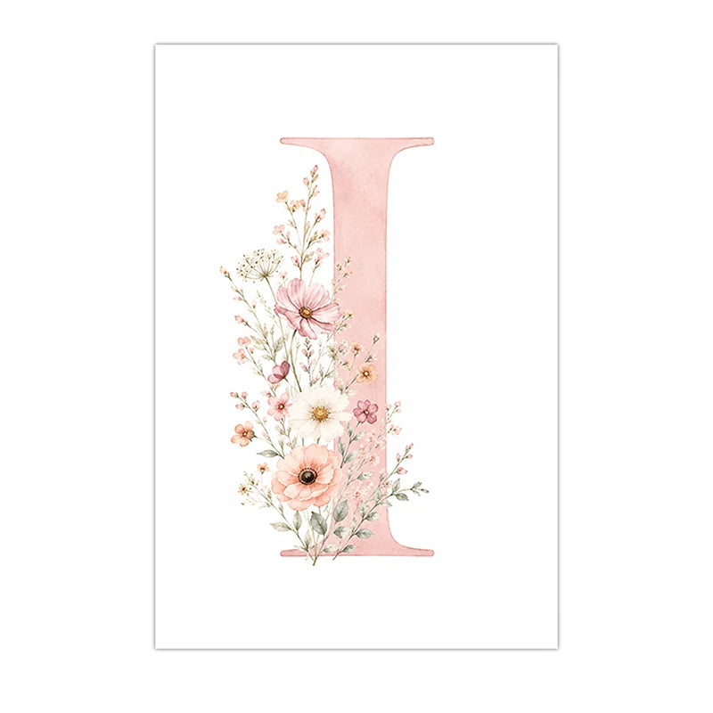 Custom Alphabet Wall Art Floral Rainbow Letter Canvas Painting Pink Poster Print Kids Room Wall Decor Peaceful Pleasures Health and Wellness