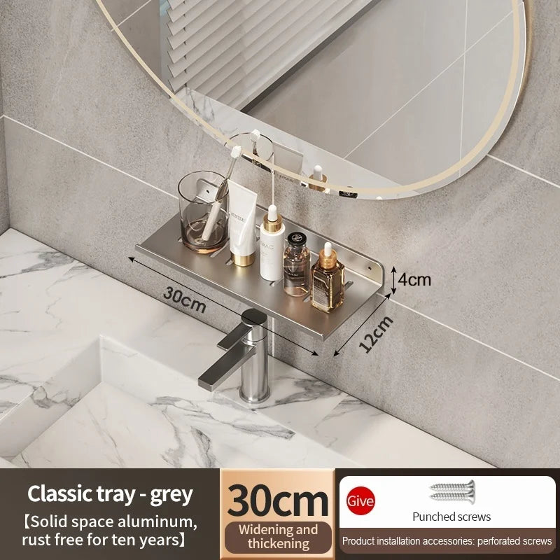 Space Aluminium Bathroom Faucet Storage Tray & Washbasin Rack