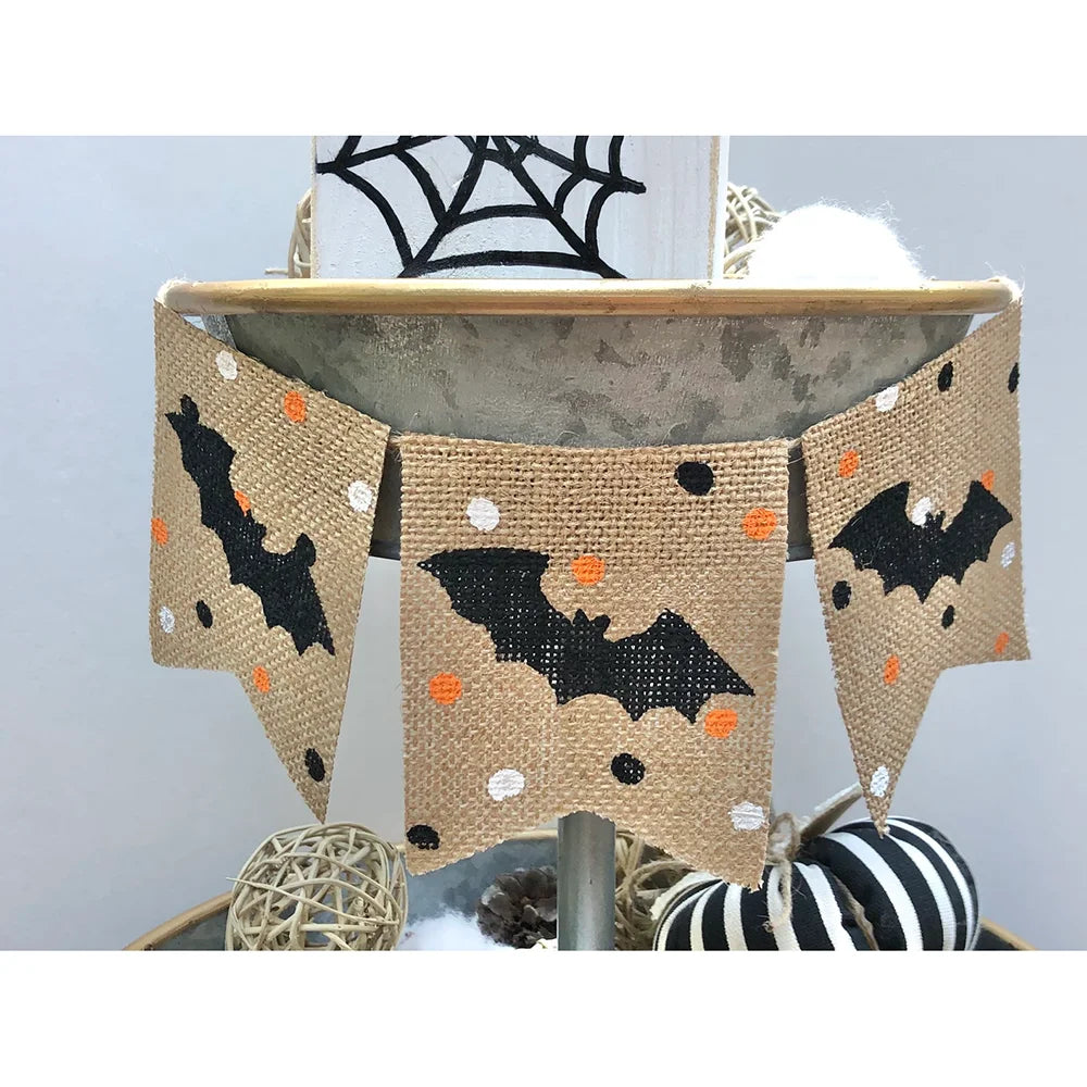 Halloween Bat Burlap Mini Banner | Rustic Fall Party Decor Halloween Banner Peaceful Pleasures Health and Wellness Banner 13x18cm