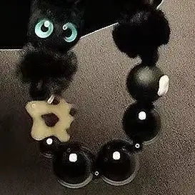 Black Plush Cat Beaded Wrist Strap Y2K Phone Lanyard & Key Charm