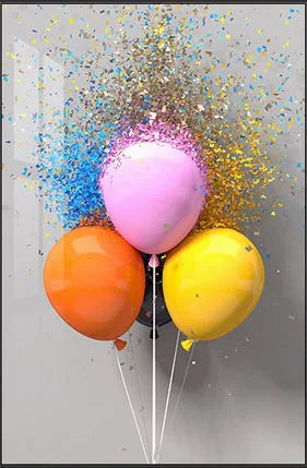 Colorful Balloons & Ribbons Canvas Wall Art Print | Modern Decor
