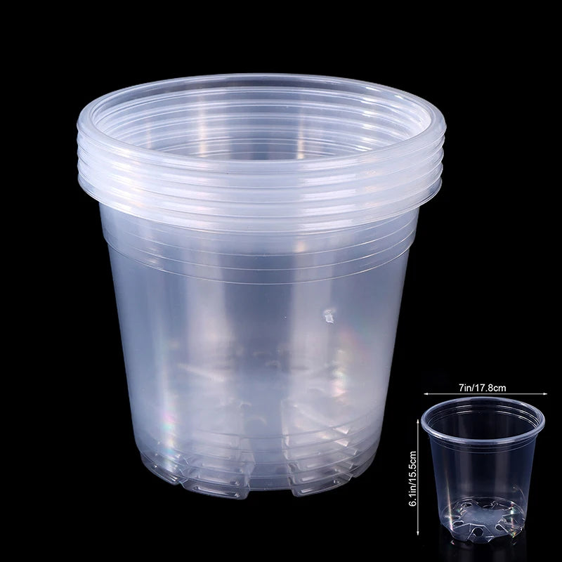 5 Pieces 6 Sizes 3/3.5/4/5/6/7 Inches Greenhouse Transparent Plastic Flowerpot Drainage Hole Pot Breathable Nursery Flower Pot Peaceful Pleasures Health and Wellness F-7Inches
