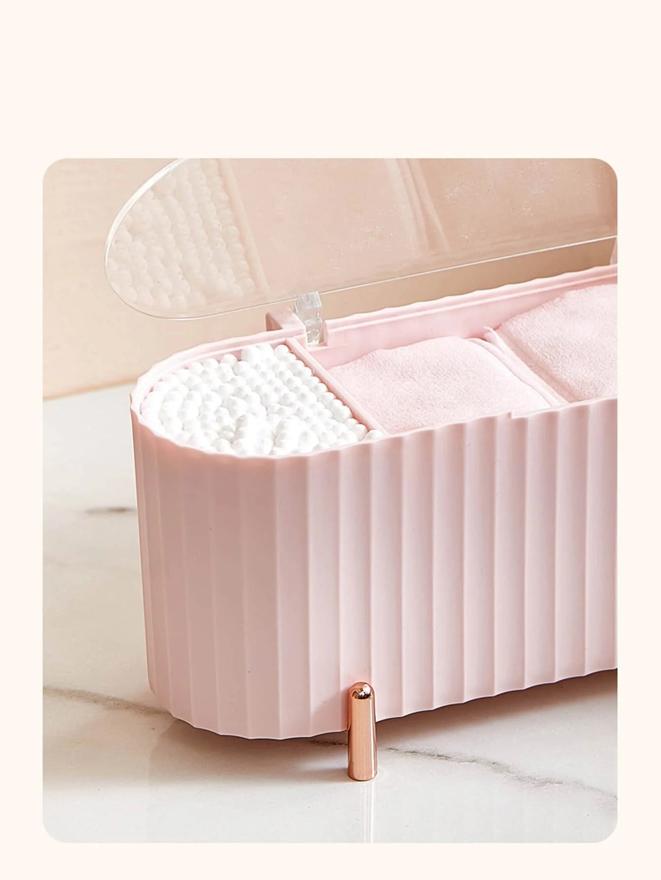 1Pcs 3-Compartment Cosmetic Cotton Storage Box Transparent Dustproof Covered Cosmetic Cotton Desktop Storage Box Peaceful Pleasures Health and Wellness