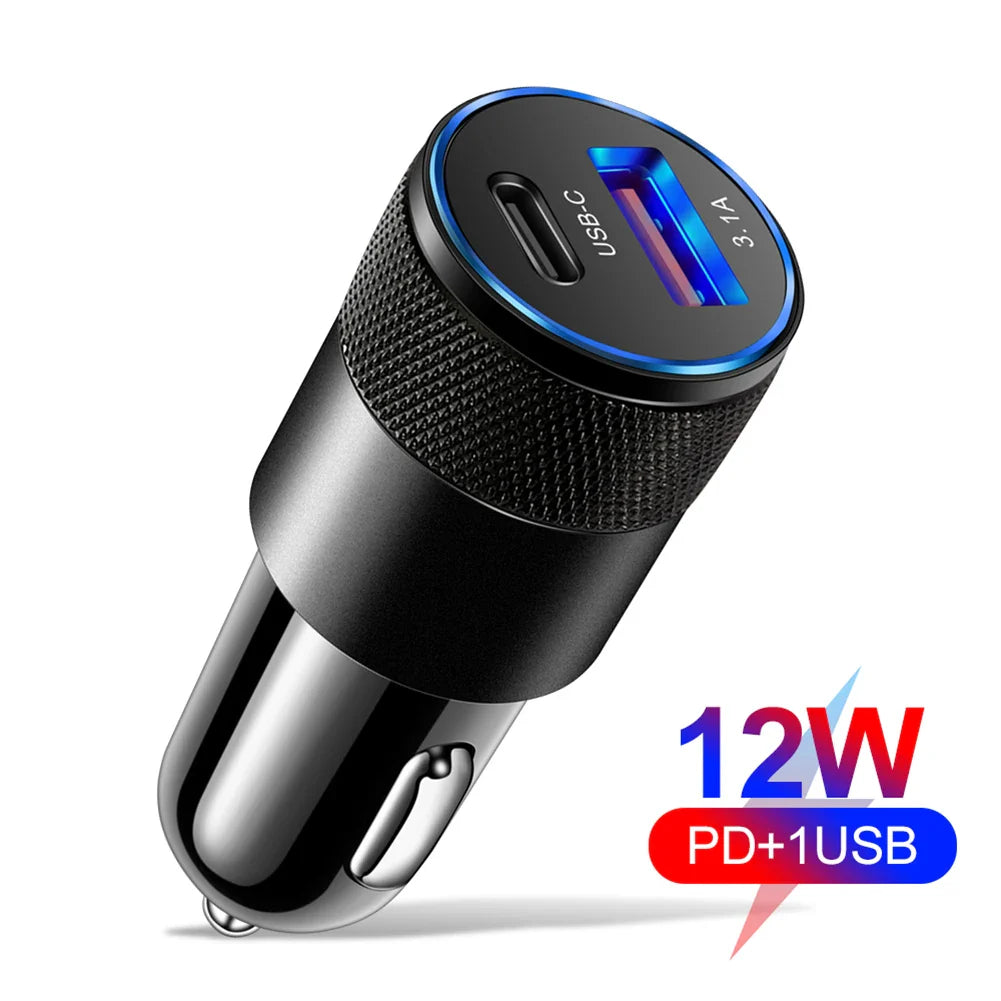 Mini USB-C Car Charger 15W PD Fast Charging Dual Port Adapter