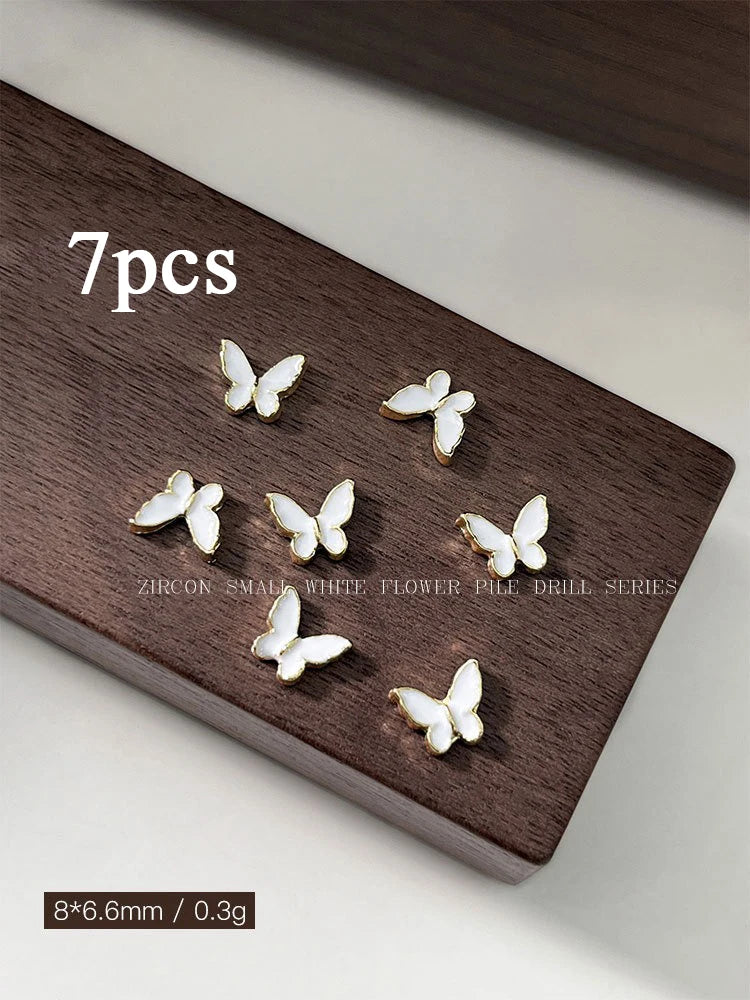 3D Butterfly Nail Charms Gold & Silver Flat Back Alloy 7pcs
