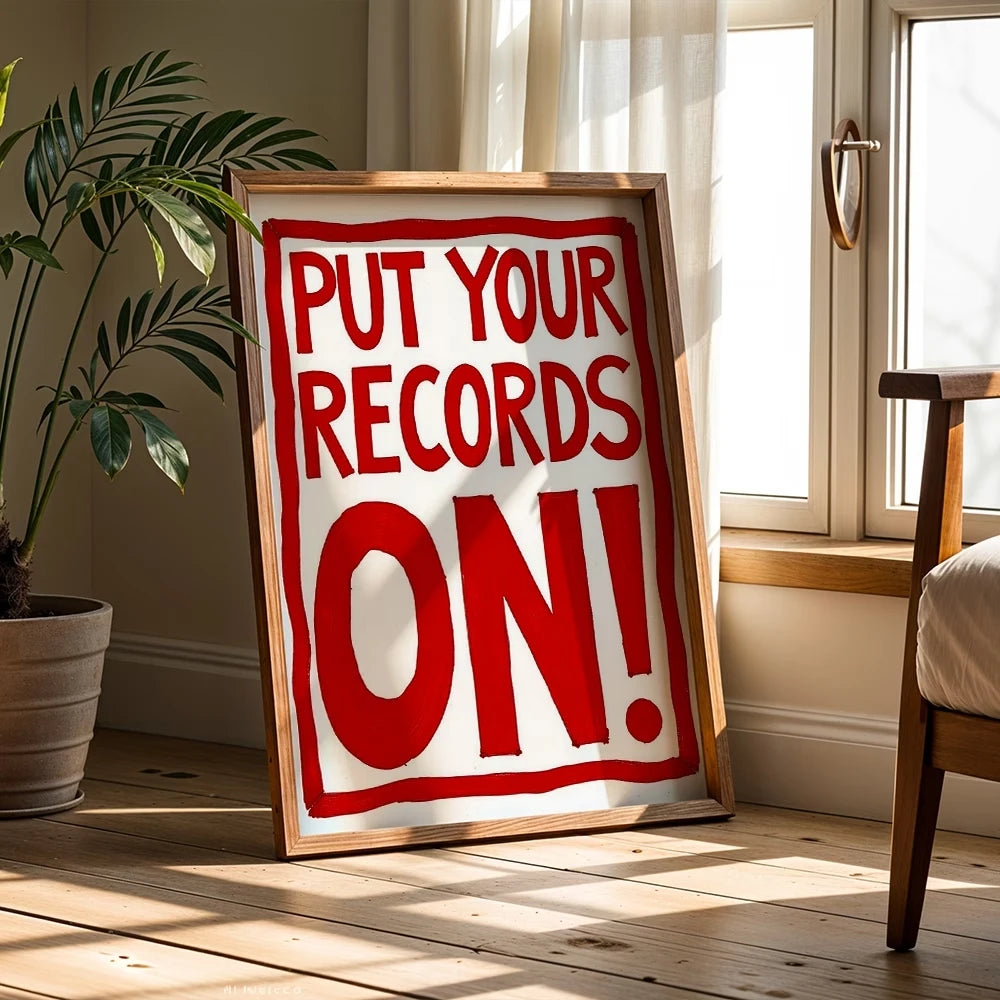 Put Your Records On Red Vinyl Record Canvas Wall Art Print