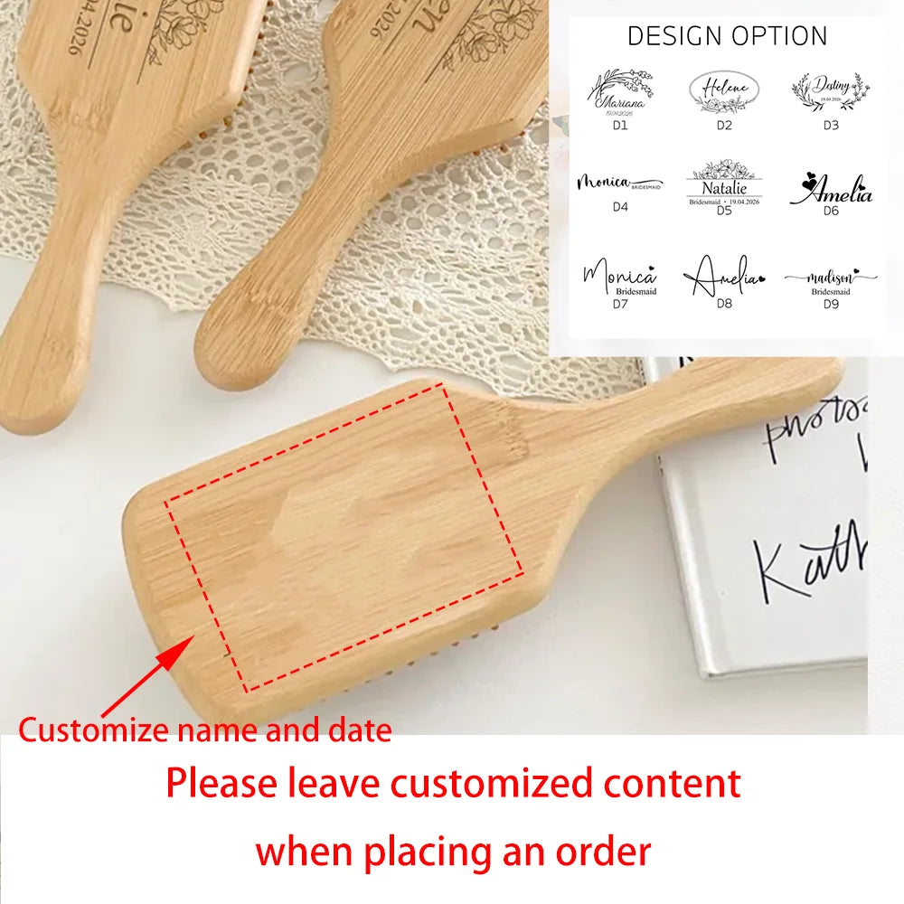 Personalised Engraved Bamboo Hairbrush | Bridesmaid Wedding Gift