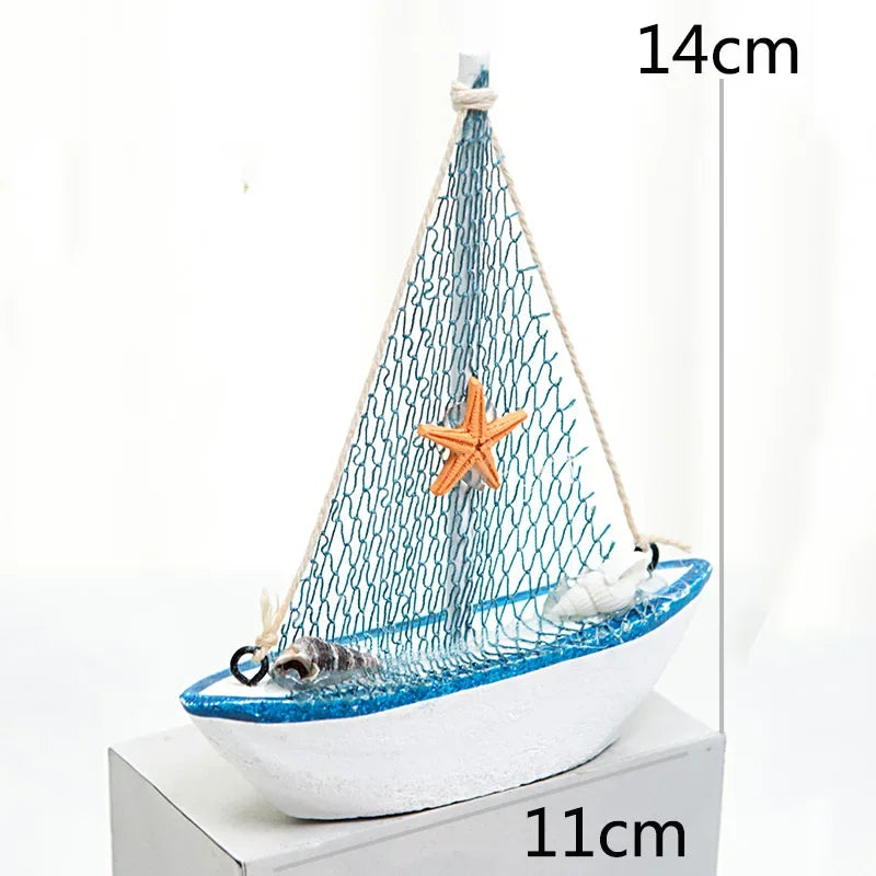 14CM Sailboat Model Wooden Sailing Boat Home Decoration Beach Nautical Design Navy Creative Sculpture Boat Model Crafts Nordic Peaceful Pleasures Health and Wellness type7