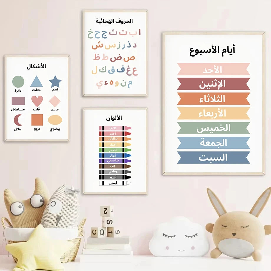 Colorful Islamic Arabic Alphabet Number Color Education Learning Nursery Poster Canvas Painting Wall Art Pictures Home Decor Peaceful Pleasures Health and Wellness