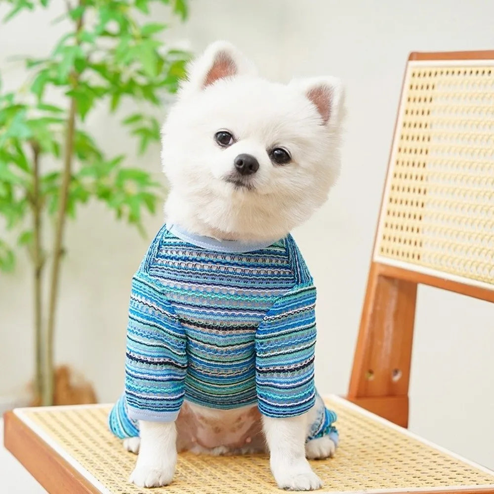 Dog Cooling Jumpsuit – Breathable Stripe Sun Protection Suit