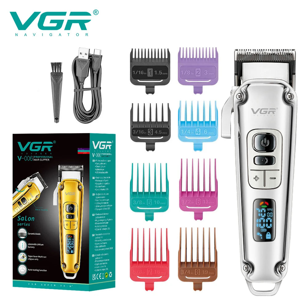 VGR 006 electric hair clipper metal retro men's electric push shear oil head carving LED intelligent digital hair trimming machi Peaceful Pleasures Health and Wellness USB 1