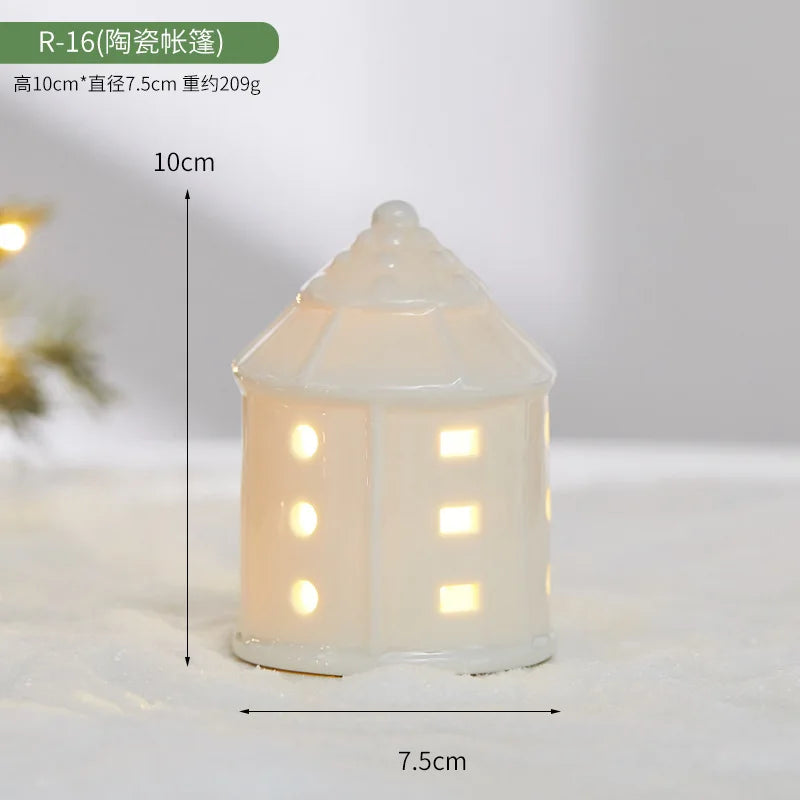 Ceramic Creative Ornaments Small Houses Christmas Decorations Christmas Glowing Snow Houses Home Furnishings INS Ornaments Decor Peaceful Pleasures Health and Wellness R-16