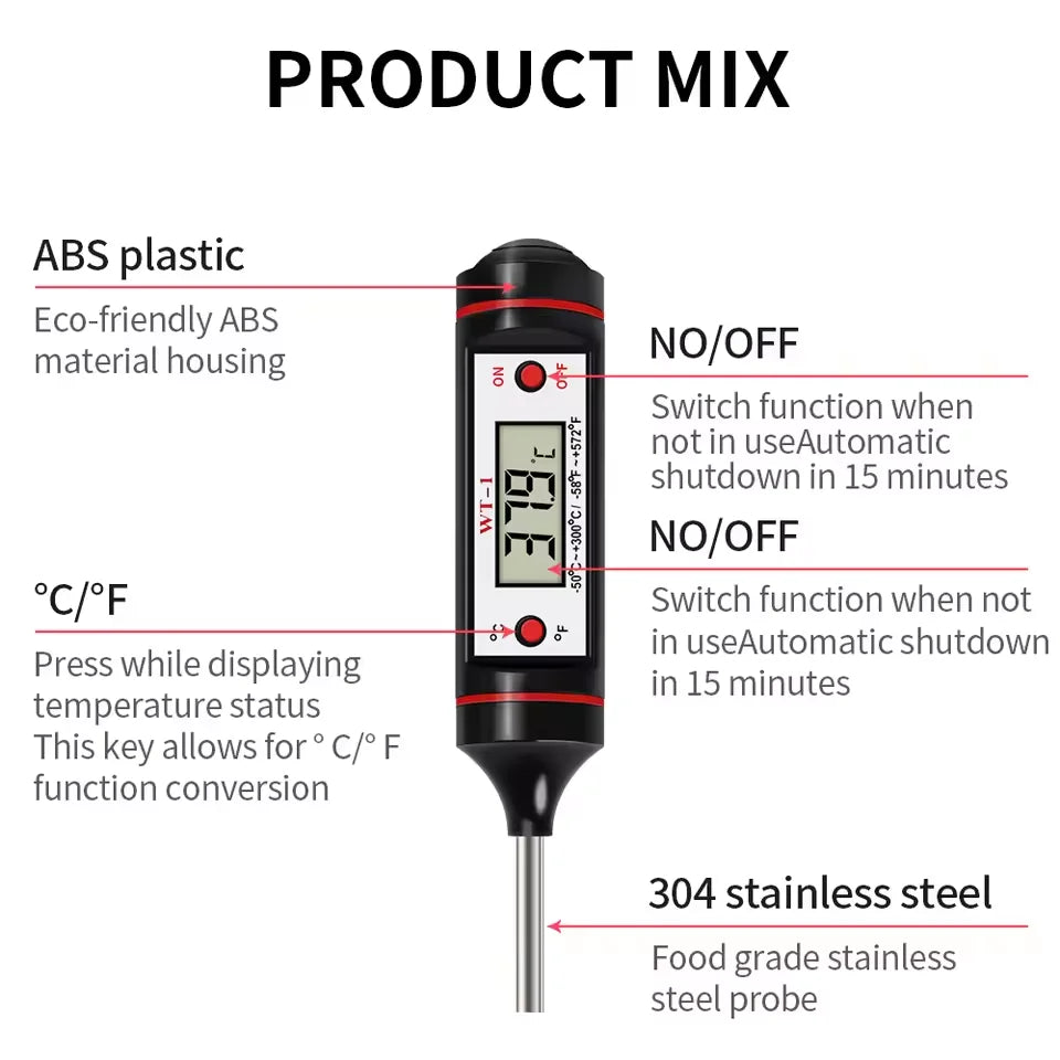 -50-300℃ Digital Food Thermometer For Meat Kitchen Cooking Water Milk Food Probe Temperature Meter BBQ Electronic Oven Tool Peaceful Pleasures Health and Wellness