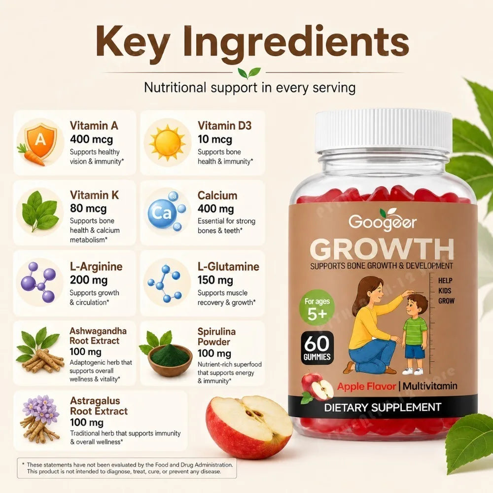 Kids Calcium D3 K Apple Gummies – 60ct Multivitamin for Children
