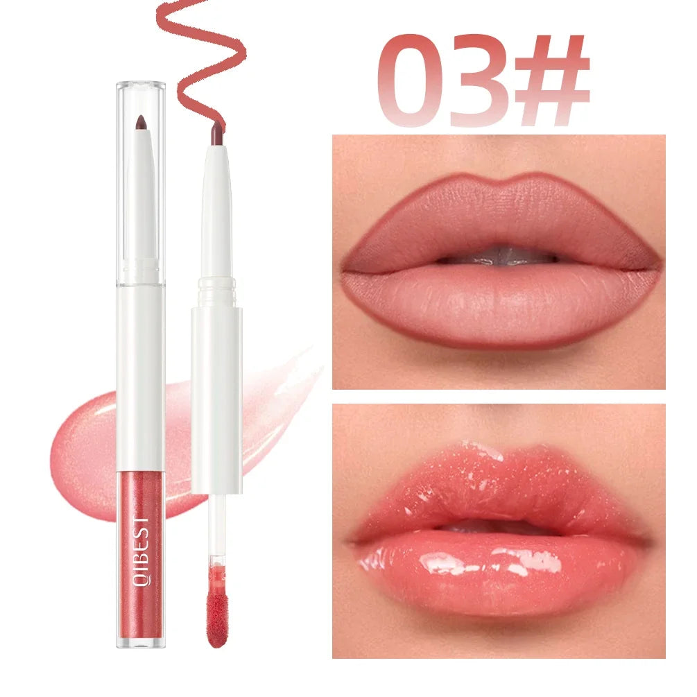 QIBEST Double Ended Mirror Lipgloss Lipliner Pen Lasting Water Light Lip Gloss 2 In 1 Makeup Matte Lipliner Pencil Contour Stick Peaceful Pleasures Health and Wellness 03