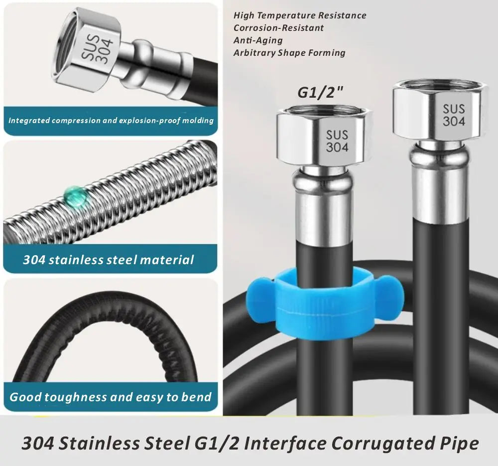G1/2" Flexible Stainless Steel Faucet Hose 20–200cm Extension