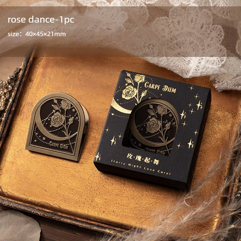 1pc Metal Clip Retro Elegant Hand Account Material Decoration Clip Starry Night Love Song Series Office Document Supplies Peaceful Pleasures Health and Wellness Rose