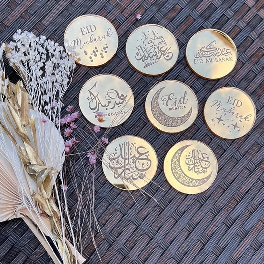 8pcs Eid Mubarak Acrylic Mirror Cupcake Toppers | Ramadan Decor Cupcake Toppers Peaceful Pleasures Health and Wellness cake topper 8pieces