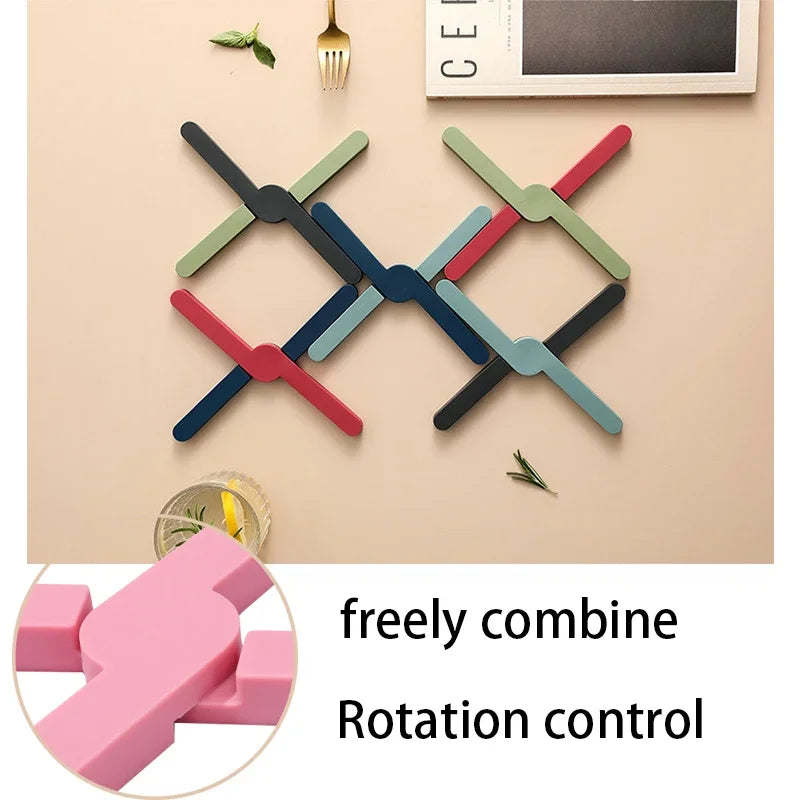 Foldable Silicone X-shaped Heat Resistant Mat Anti-Slip Pot Pan Detachable Kitchen Trivet Coaster Table Placemat for Hot Dishes Peaceful Pleasures Health and Wellness