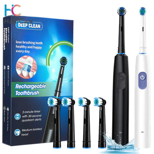Smart Rotating Timing Electric Toothbrush, Rechargeable Rotary Toothbrush with 4 Heads, 5 Modes Setting Teeth Whitening Oral Car Peaceful Pleasures Health and Wellness