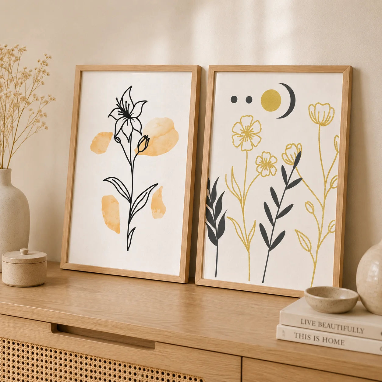 Botanical Floral Wall Art, Minimalist Flower Art Canvas Painting, Nordic Poster Prints for Living Room Bedroom Decor Peaceful Pleasures Health and Wellness