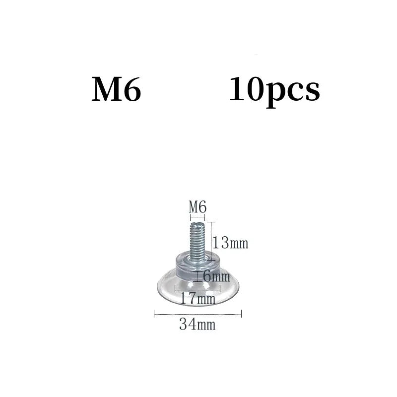 10-Pack M6/M8 Rubber Suction Cups with Screw Nut – Clear Hooks