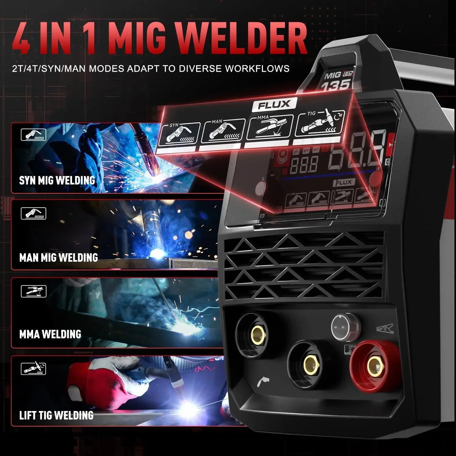135A 3-in-1 MIG Welder, 110V/220V Dual Voltage with LED Display, Full Kit Includes Helmet & Gloves Peaceful Pleasures Health and Wellness
