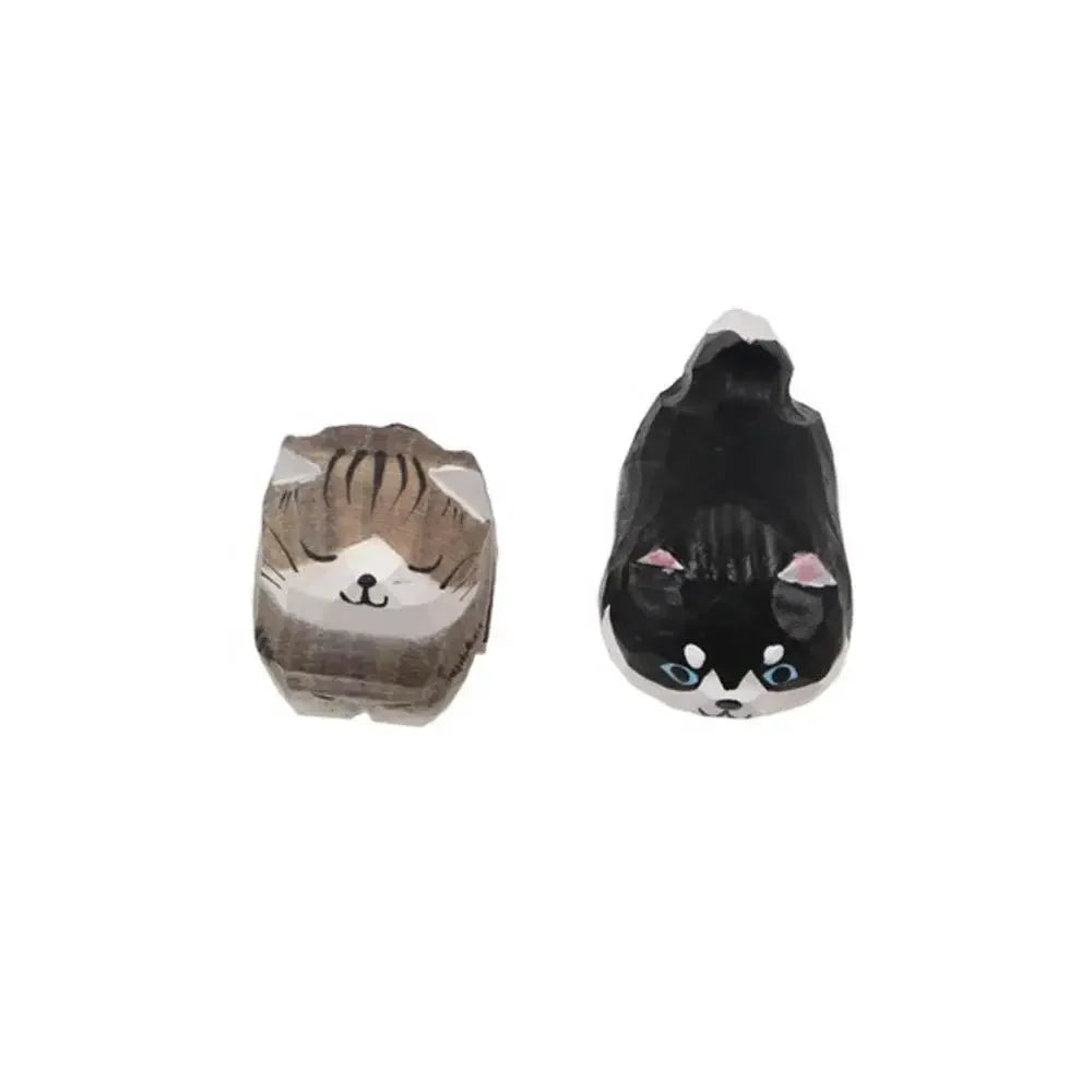 Mini Wooden Cat & Dog Figurine | Cute Painted Animal Statue