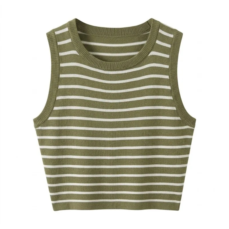 Striped Knit Crop Tank Top – Slim Fit Sleeveless Camisole