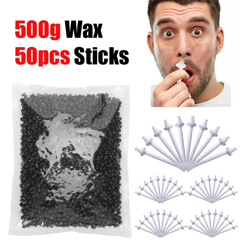 100-Piece Nose Wax Kit – At-Home Nose Hair Removal Set Nose Hair Wax Kit Peaceful Pleasures Health and Wellness 500gBlack-Stick50P