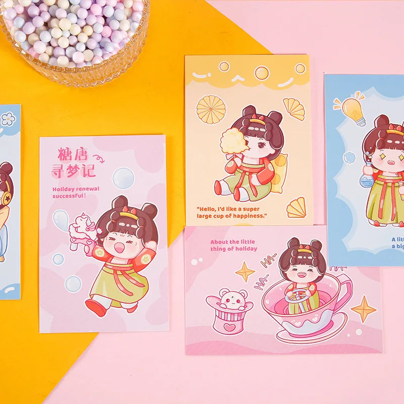 Cartoon Ancient Girl Postcards Hand Drawn Fantasy Art Greeting Cards