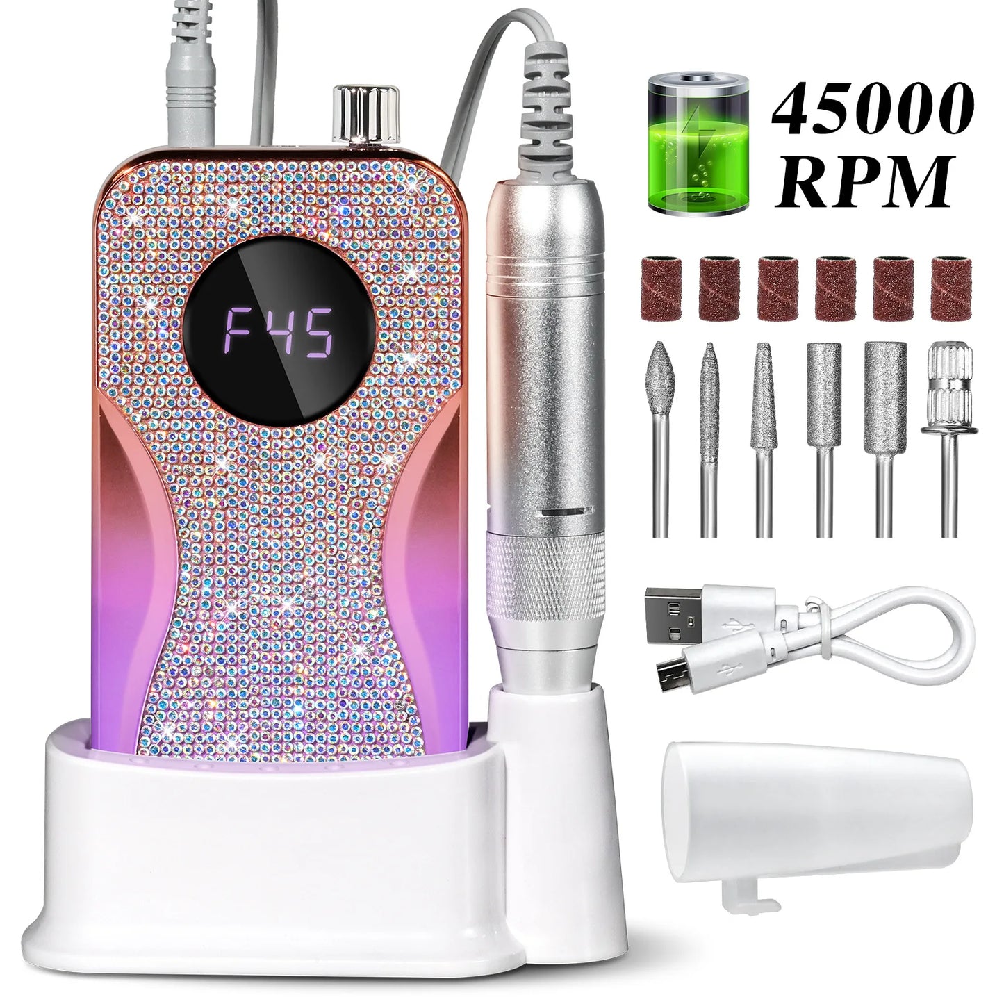 45000 RPM Rechargeable Electric Nail Drill – Gel Nail Salon Tool