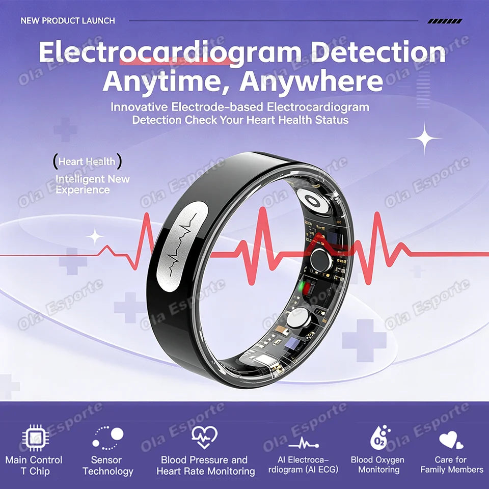 2026 New Smart Ring ECG Detection Blood Pressure,Heart Rate Ring,Body Temperature Monitor Waterproof GPS Tracking Men Women Ring Peaceful Pleasures Health and Wellness