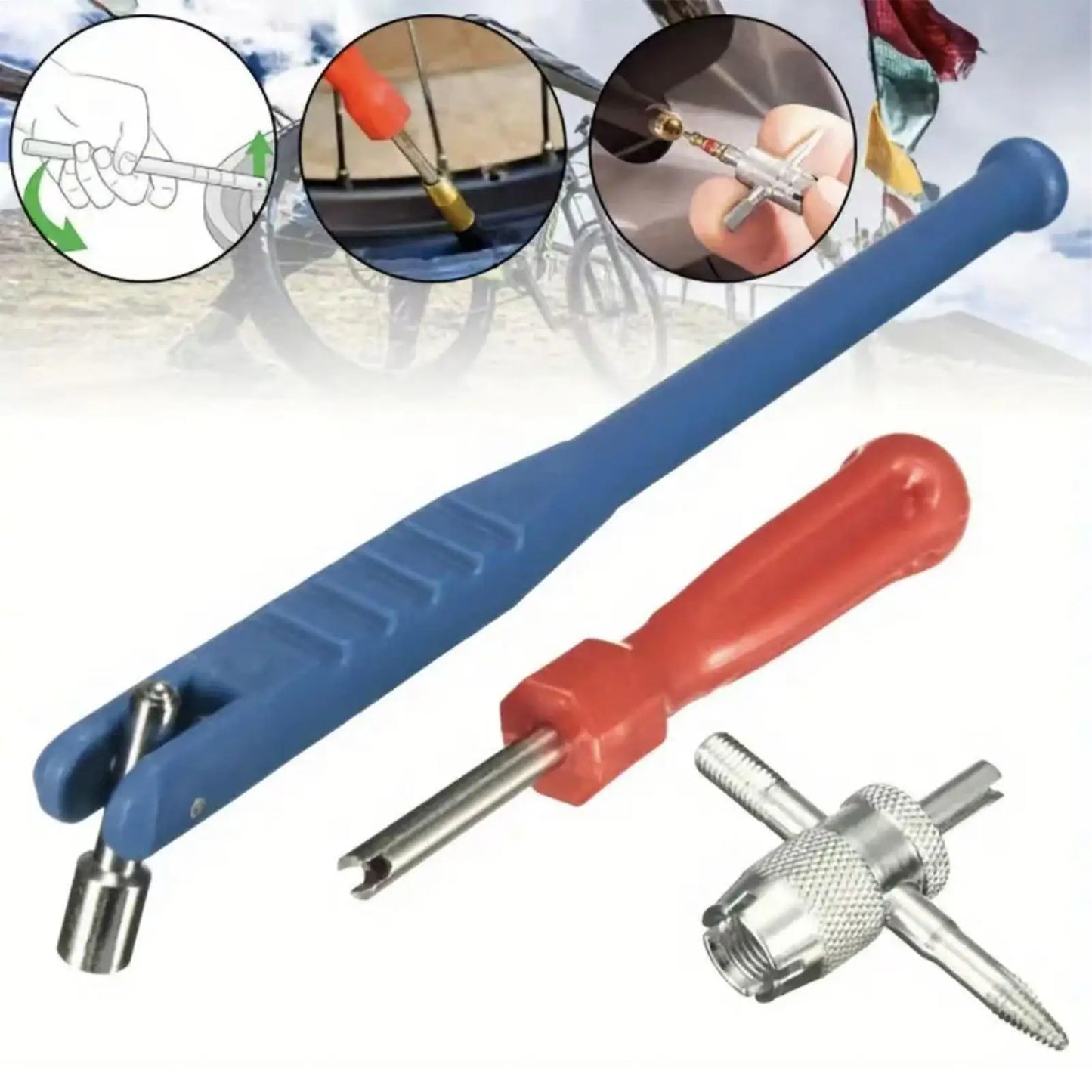 3pcs Tire Valve Stem Tool Kit Metal Installation & Repair Wrench Valve Stem Removal Tool for Motorcycle Car Bicycle Automotive Peaceful Pleasures Health and Wellness