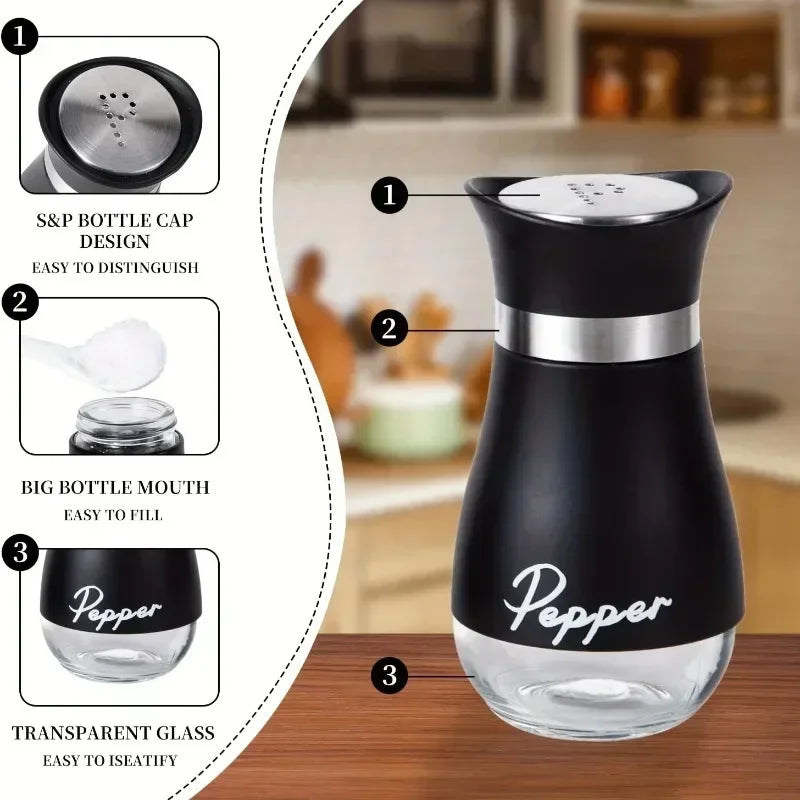 2 practical reusable seasoning containers salt and pepper bottle set sealed and moisture-proof for home and commercial kitchens Peaceful Pleasures Health and Wellness