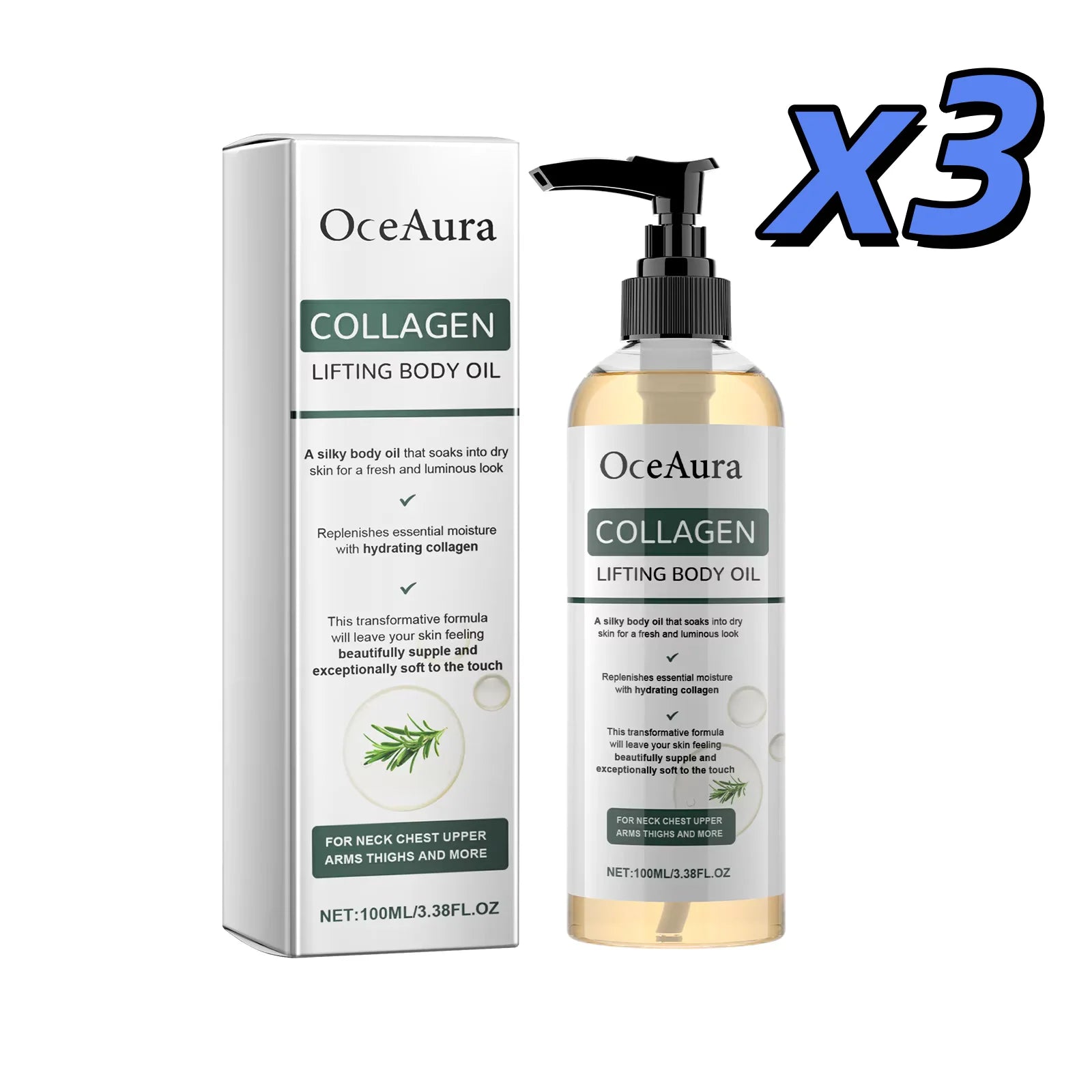 OceAura Collagen Lifting Body Oil – Firming & Anti-Aging 100ml Collagen Body Oil Peaceful Pleasures Health and Wellness 100ml boxed X 3pxs