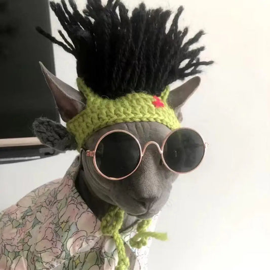 Funny Pet Hat Sphynx Devon Rex Cat Dog Headwear Punk Reggae Rock Style Cosplay Costume Decoration Accessory Peaceful Pleasures Health and Wellness