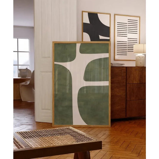 Mid-century Green Organic Lines Modern Minimalist Printable Wall Art Green and Beige Tones Printable Wall Art Painting Unframed Peaceful Pleasures Health and Wellness