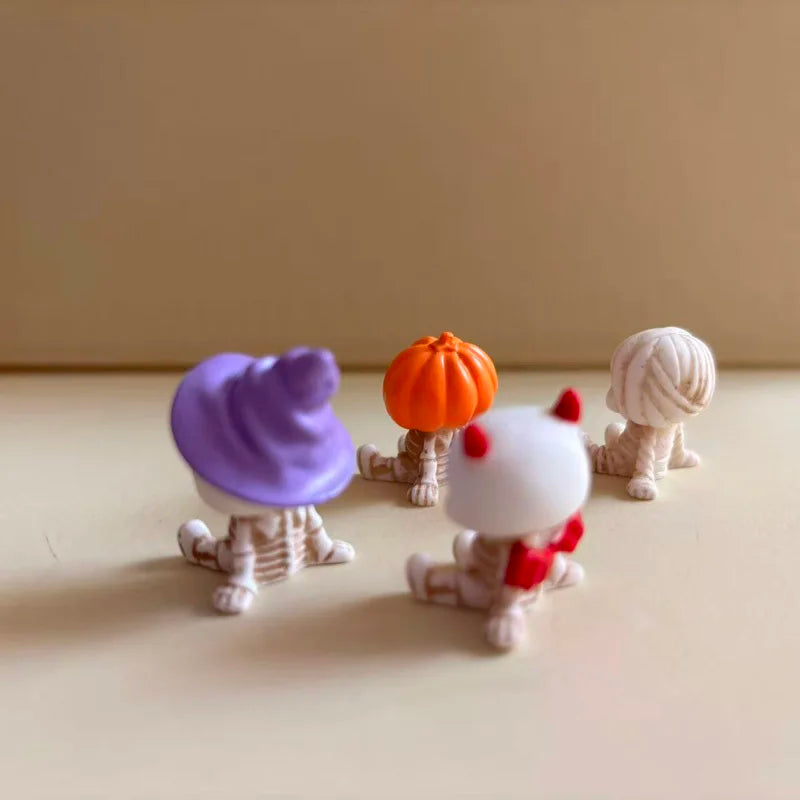 4-Piece Halloween Mini Figurines – Resin Pumpkins Ghosts Skulls