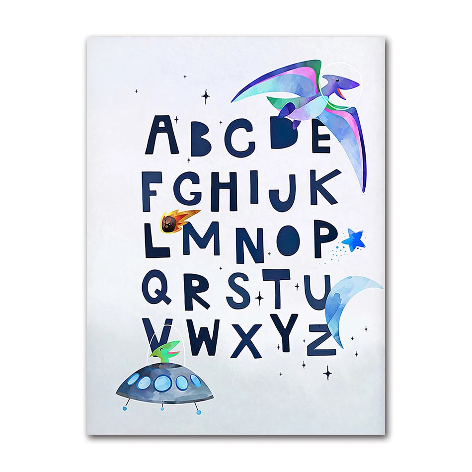 Nursery Wall Art Canvas Painting Nordic Posters And Prints Wall Pictures Baby Room study Decor Dinosaur Space Planet Alphabet Peaceful Pleasures Health and Wellness A1532-05 40x60cm Unframed