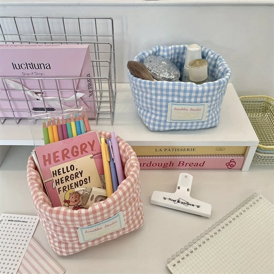 Foldable Checkered Heart Storage Basket | Quilted Organizer Foldable Storage Basket Peaceful Pleasures Health and Wellness