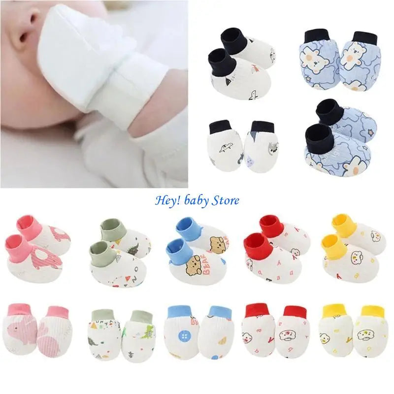 Baby Anti-Scratch Mittens & Socks Set – 2 Pairs Soft Cotton